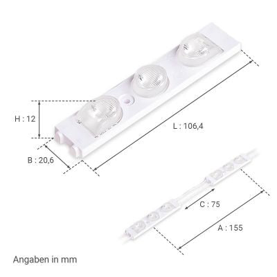 LED Kanten Modul 1,32W 12V 6500K 11°x40° IP67 -40St.-